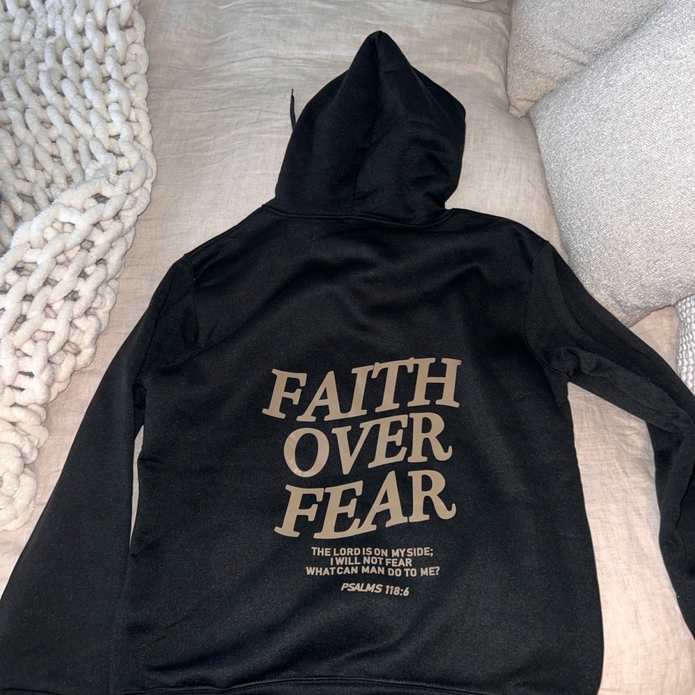 Black Hoodie with Faith Over Fear Print